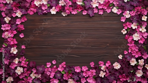 Flower wooden board weather. A vibrant arrangement of pink and white flowers framing a rustic wooden background.