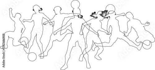 Soccer football player male and female silhouette outlines men and women group