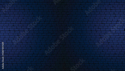 Old grungy brick wall with neon light, blue building shiny light reflection at night concept, vector illustration design background