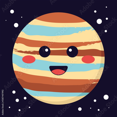 Cute vector illustration of the planet Jupiter in cartoon style, perfect for kids’ educational materials or space-themed designs.