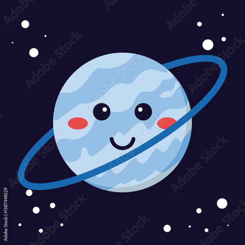 Cute vector illustration of the planet Uranus in cartoon style, perfect for kids’ educational materials or space-themed designs.