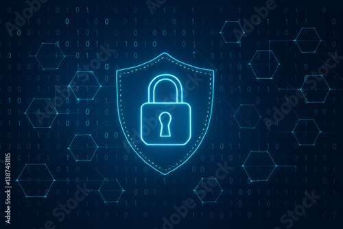 Obraz na płótnie Cybersecurity shield with digital padlock icon on futuristic background w salonie