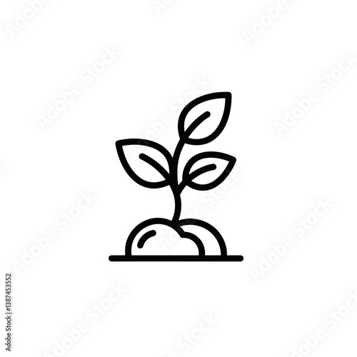 Sprouting plant growing from soil in minimalist line art style  