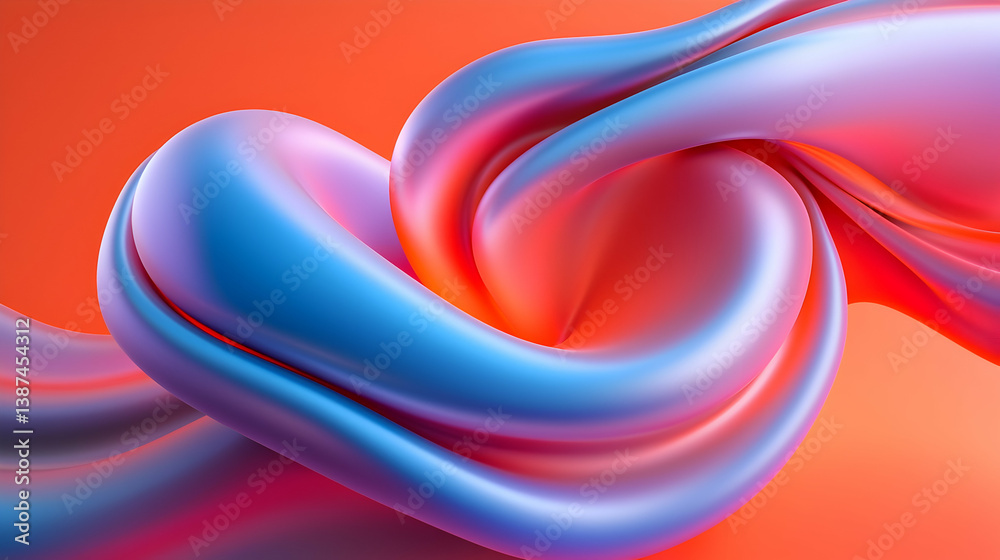 Abstract Swirling Fluid Shapes in Blue Red Orange Gradient