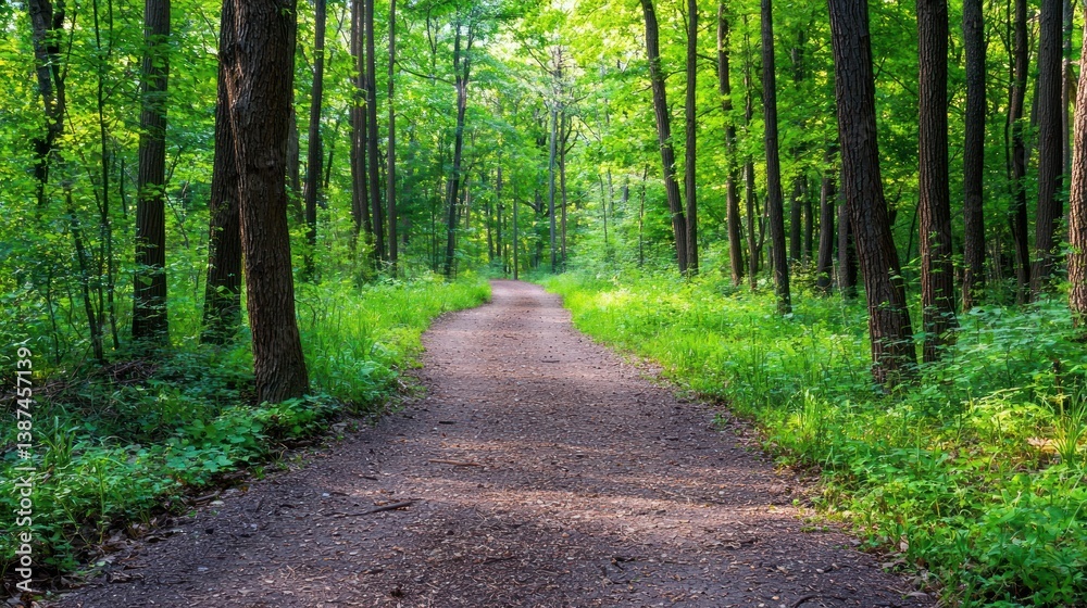 Fototapeta premium Serene Forest Path: A Tranquil Walk Through Lush Greenery