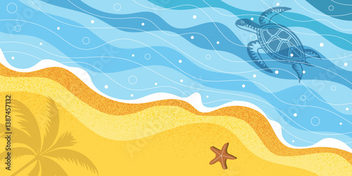 Surf line from above, seashore, sandy shore, stylized cartoon