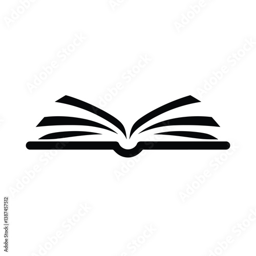Open Book Icon Vector Illustration - Black and White Simple Design
