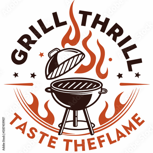 Grill Thrill Taste The Flame Summer Bbq Design Logo Graphic Vector