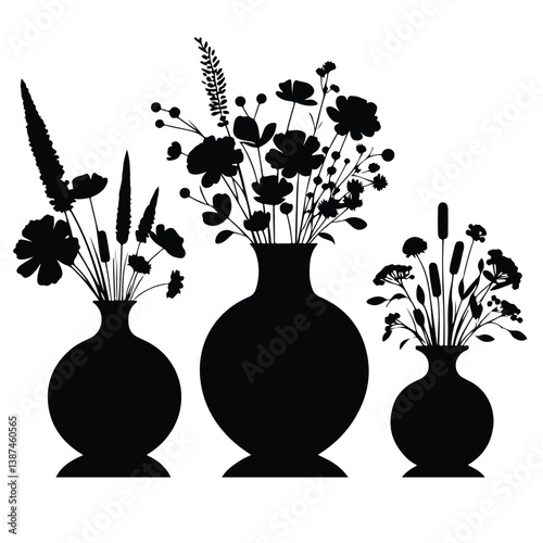 Vases with Flowers vector set with white background