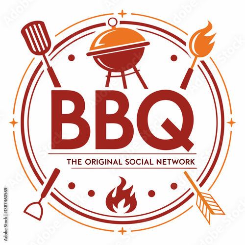 Bbq Party Icon With Grill And Utensils Describing Social Gathering Concept