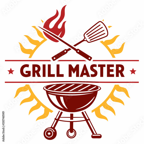 Grill Master Badge With Barbecue And Flames Icon Vector Illustration