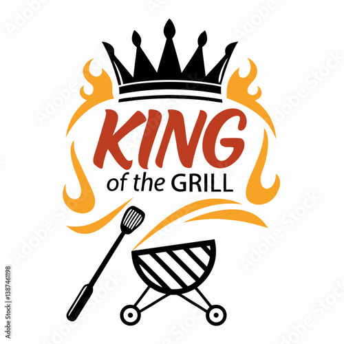 King Of The Grill Bbq With Crown And Flames Vector Illustration
