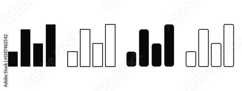 Collection of Black and White Bar Graphs icon vector on white background
