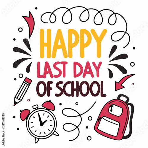 Bright Colorful Last Day Of School Celebration Vector Graphic Illustration