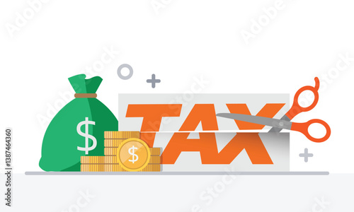 Tax activities and money icon collection with colorful cartoon style including coin, dollar bill and saving. Flat vector illustration.