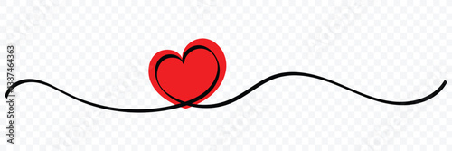 Heart line scribble style decoration element vector illustration. One continuous line art drawing for valentine's day. Double color heart wavy line. Romantic relationship concept for wedding.