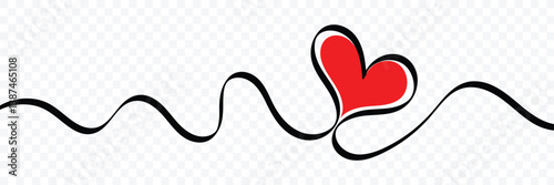 Continuous line drawing of heart with heartbeat. Pulse trace. Abstract hearts icon. One line drawing. Banner for valentine's day. Single line art. Vector illustration.
