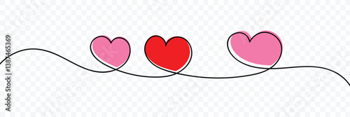 Continuous line drawing of heart with heartbeat. Pulse trace. Abstract hearts icon. One line drawing. Banner for valentine's day. Single line art. Vector illustration.