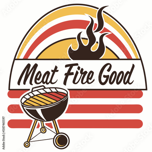 Retro Bbq Grill Meat Fire Good Logo Vector Illustration Design