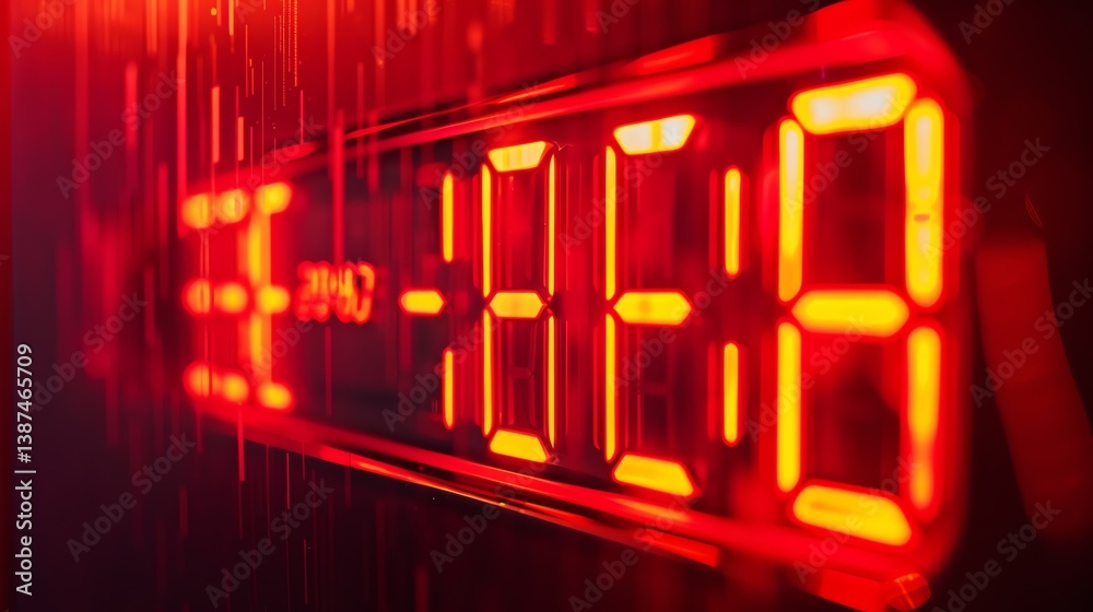 Obraz premium Glowing red digital clock. Futuristic technology background.