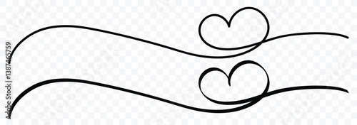 Heart line scribble style decoration element vector illustration. One continuous line art drawing for valentine's day. Double color heart wavy line. Romantic relationship concept for wedding.