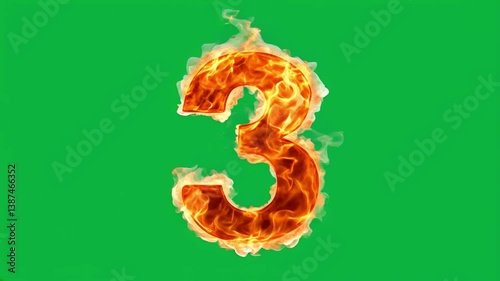 Fire number 3 on green screen background