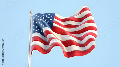 American Flag Waving Proudly Against a Light Blue Sky