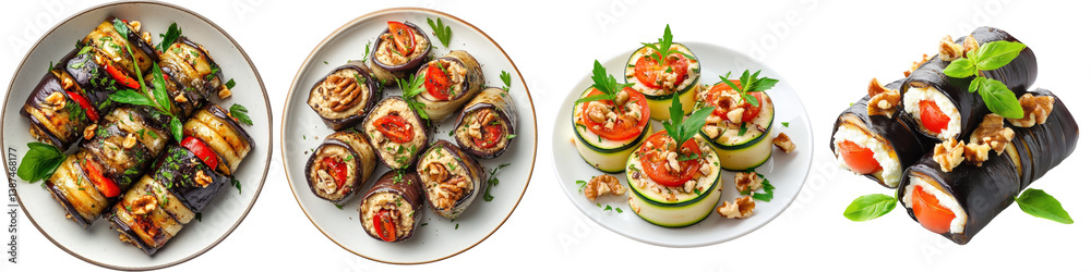 Grilled Eggplant and Zucchini Rolls with Various Toppings. Grilled Eggplant and Zucchini Rolls with Various Toppings.