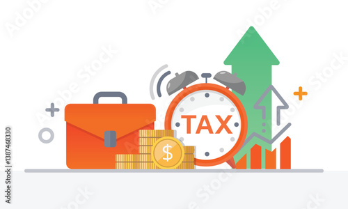Tax activities and money icon collection with colorful cartoon style including coin, dollar bill and saving. Flat vector illustration.