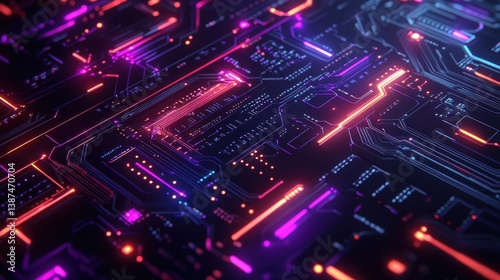 Wallpaper Mural futuristic abstract circuit board design with glowing pathways forming intricate geometric patterns Torontodigital.ca