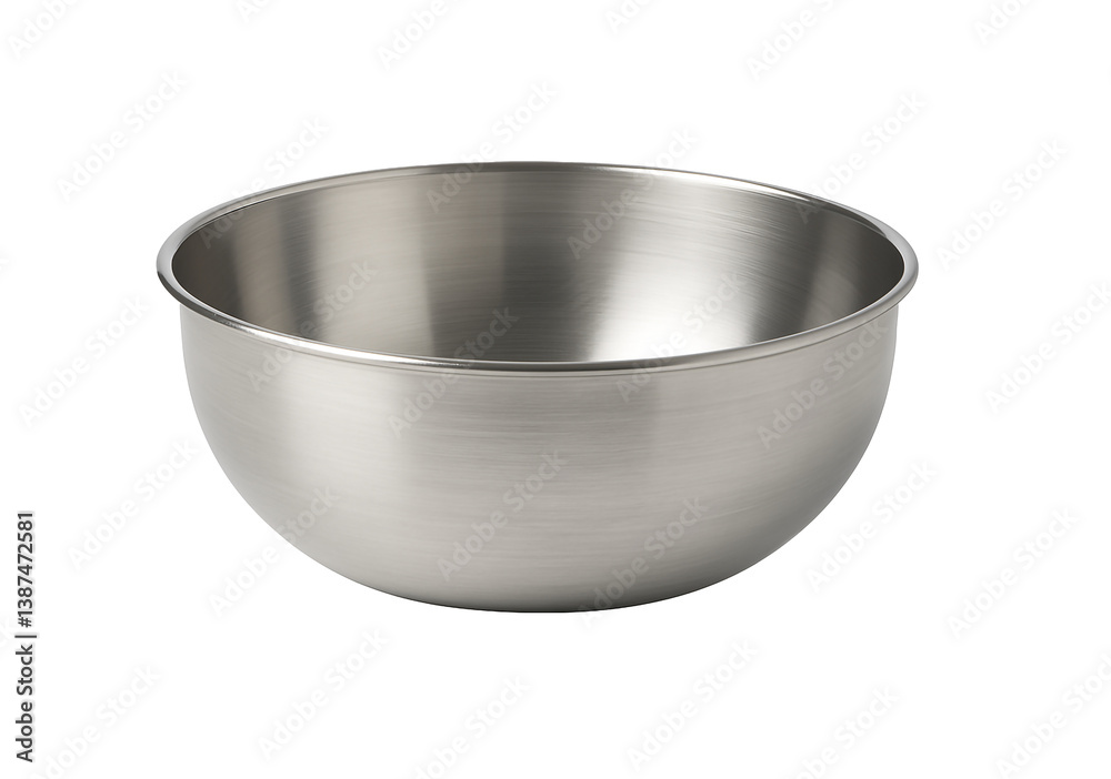 Round serving bowl made of stainless steel or clear glass, side view – isolated on transparent background Round serving bowl made of stainless steel or clear glass, side view – isolated on transparent background
