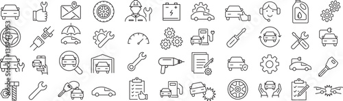 ベクターでモノクロのカーサービスに関する線画アイコンセット
