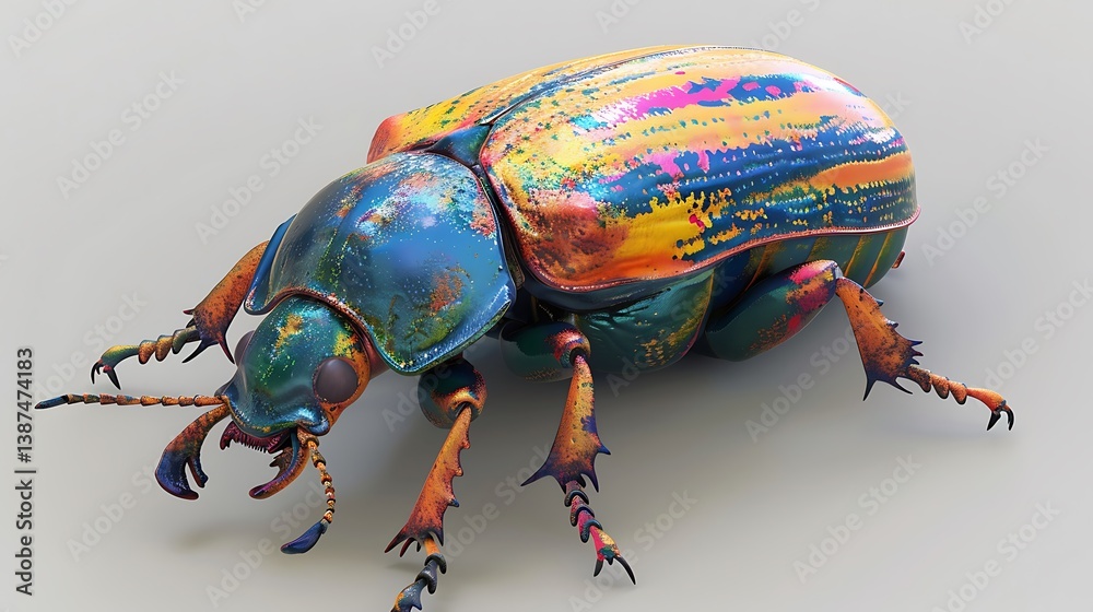 Naklejka premium 3D model of a multi-colored scarab beetle