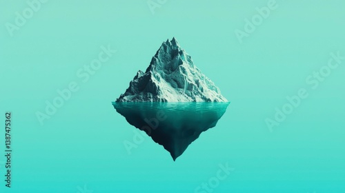 Iceberg floating in the ocean water against a plain background, for illustration