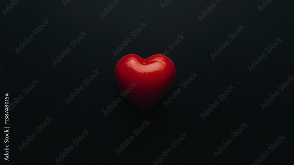 Fototapeta premium Minimal red heart centered on dark background with soft lighting, symbolizing love and care
