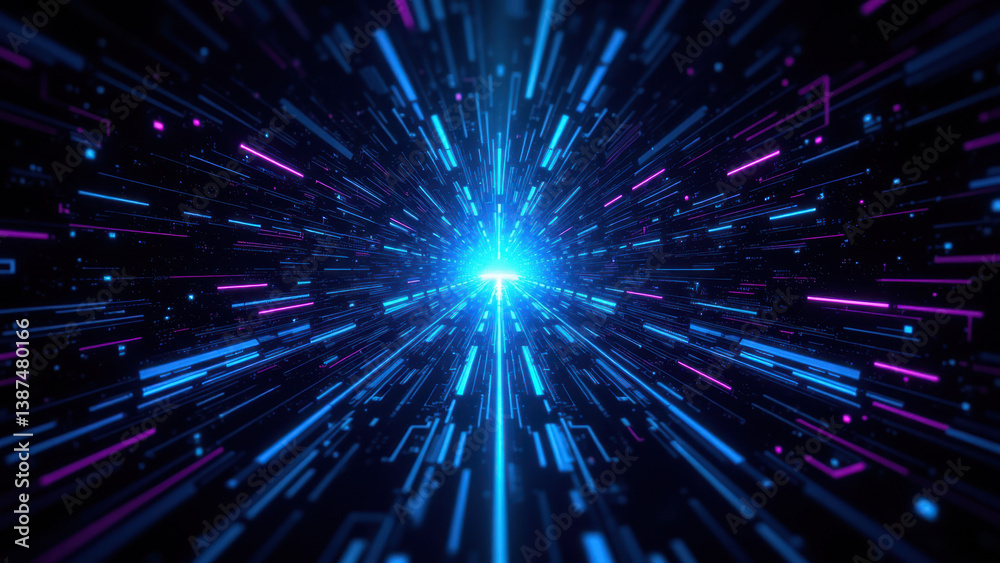 Fototapeta premium A cybernetic tunnel with a central orb representing data or an encrypted message, emphasizing cybersecurity themes.