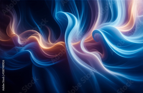 Wallpaper Mural Abstract image of blue and orange flowing waves, like smoke or fabric, creating a dynamic and smooth, artistic design on a dark background. Torontodigital.ca