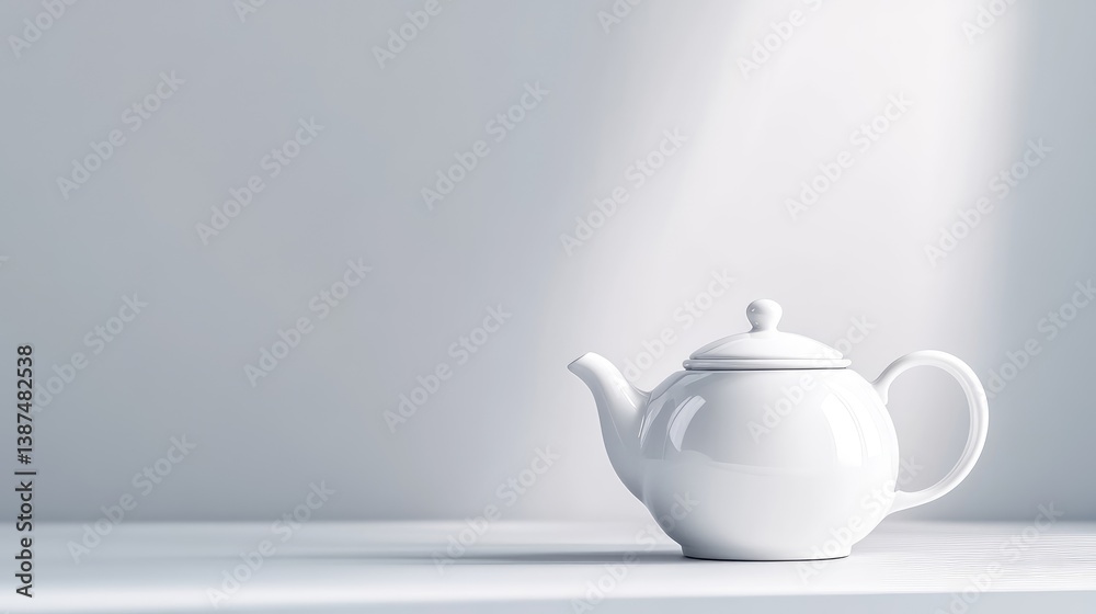 Simple white teapot on a light gray surface Simple white teapot on a light gray surface