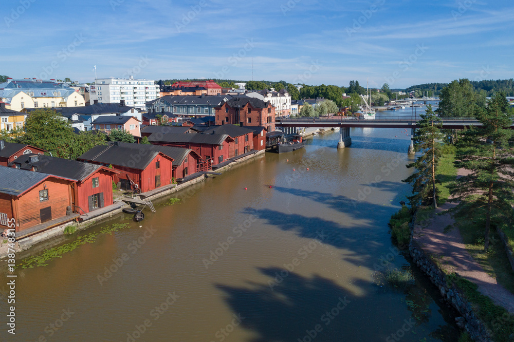 The ancient Finnish town of Porvoo on a sunny July day. Shooting from a quadcopter The ancient Finnish town of Porvoo on a sunny July day. Shooting from a quadcopter