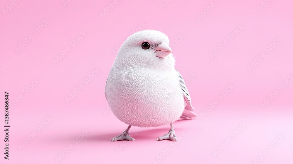 Fluffy white bird on pink
