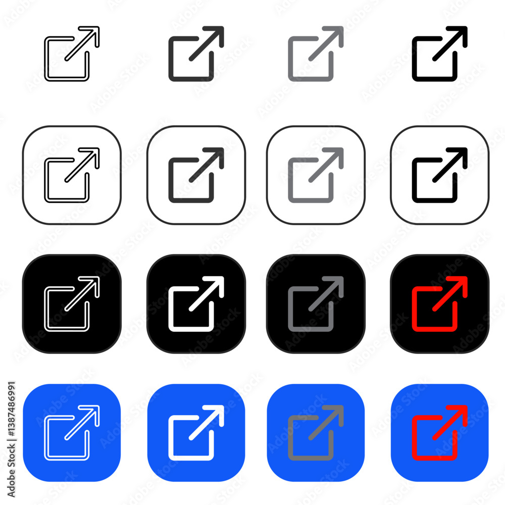 black and white up-right square arrow icon and color button black and white up-right square arrow icon and color button