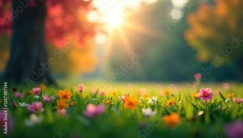 Abstract blurred nature scene, soft focus, bokeh effect, leaves, subtle