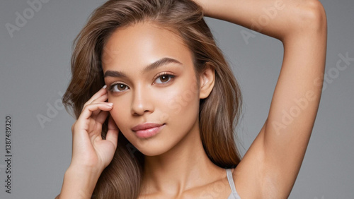 Wallpaper Mural Beautiful model girl with shiny brown and straight long hair . Keratin straightening . Treatment, care and spa procedures. Smooth hairstyle Torontodigital.ca