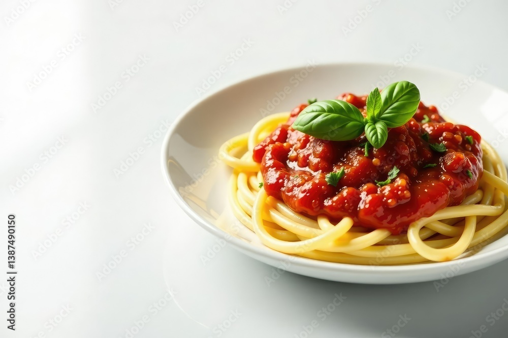Spaghetti with fresh basil, tomato sauce on white , pasta, basil, sauce Spaghetti with fresh basil, tomato sauce on white , pasta, basil, sauce