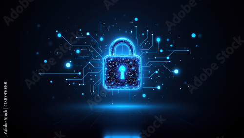 Wallpaper Mural Cybersecurity lock with glowing digital elements on dark background. Torontodigital.ca