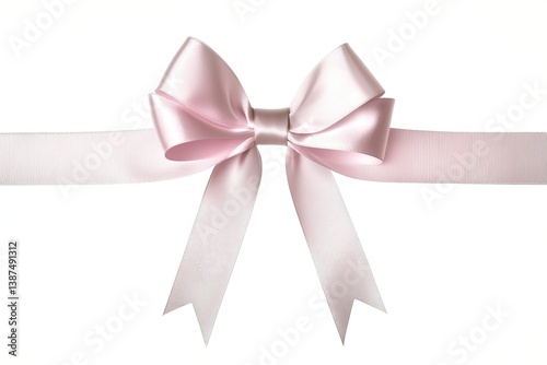 Elegant pale pink satin ribbon bow on white background