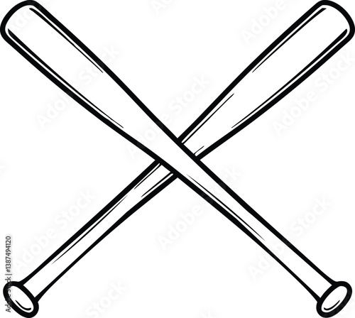 Crossed Baseball Bats Silhouette in Black and White