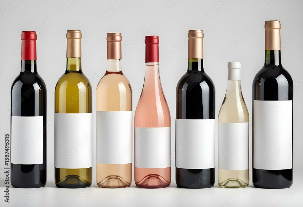 Fototapeta premium Set of white, rose, and red wine bottles. isolated on white background