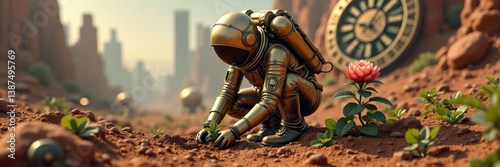 Astronaut Planting Life on Mars
