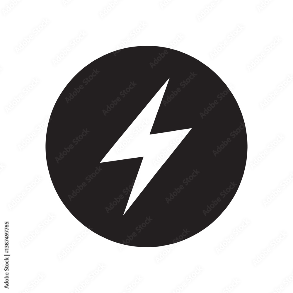 Minimal Lightning Bolt Icon in Black Circle | Energy Power Symbol Vector Design Minimal Lightning Bolt Icon in Black Circle | Energy Power Symbol Vector Design